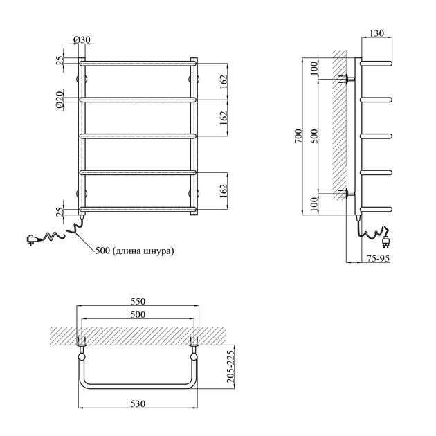 Электрический полотенцесушитель Kroner Скоба ДС09EL 700х500/5 ЕL, фото , изображение 2 | SNABZHENIE.com.ua