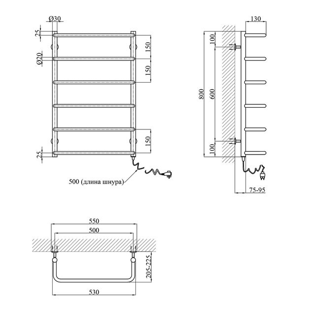 Электрический полотенцесушитель Kroner Скоба ДС10ER 800х500/6 ЕR, фото , изображение 2 | SNABZHENIE.com.ua