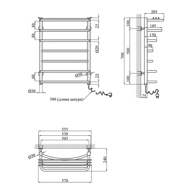 Полотенцесушитель електричний Kroner Канна ДК01ER 700х500/7 ER, фото , зображення 2 | SNABZHENIE.com.ua