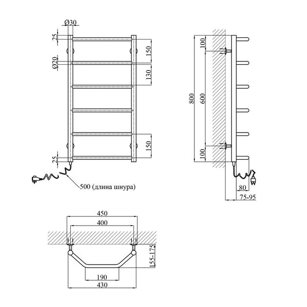 Электрический полотенцесушитель Kroner Трапеция ДТ04EL 800х400/6 EL, фото , изображение 2 | SNABZHENIE.com.ua