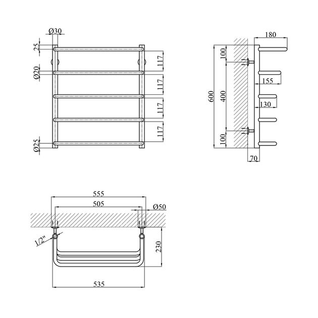 Полотенцесушитель водяной Kroner Каскад ДКС03 600х530/5, фото , изображение 2 | SNABZHENIE.com.ua