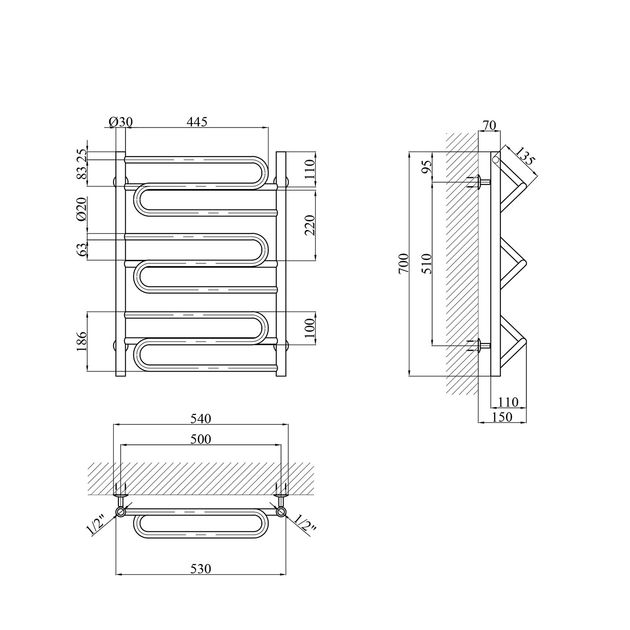 Полотенцесушитель водяний Kroner Ілюзія ДИ05 700х530, фото , зображення 2 | SNABZHENIE.com.ua