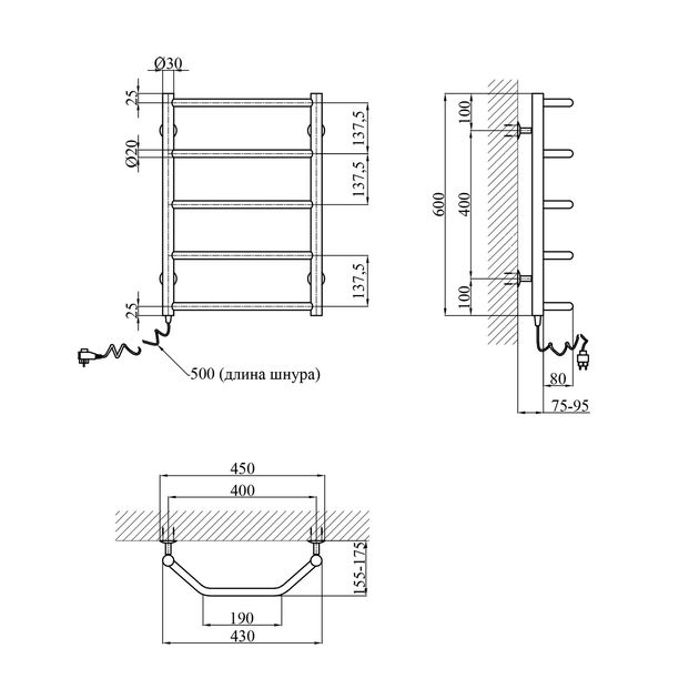 Полотенцесушитель электрический Kroner Трапеция 600х400/5 EL, фото , изображение 2 | SNABZHENIE.com.ua