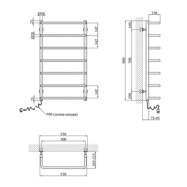 Полотенцесушитель електричний Kroner Скоба ДC12EL 900х500/7 EL, фото , зображення 2 | SNABZHENIE.com.ua