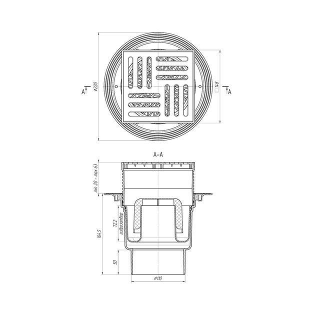 Трап ANIplast вертикальный 110 мм, решетка 15x15 см TA1710EU, фото  | SNABZHENIE.com.ua