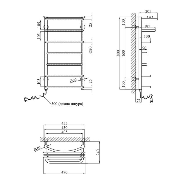 Полотенцесушитель електричний Kroner Канна ДК04EL 800х400/7 EL, фото , зображення 2 | SNABZHENIE.com.ua