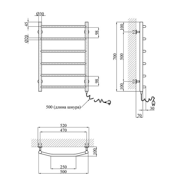 Электрический полотенцесушитель Kroner Трапеция ДТ09ER 700х500/5 ER, фото , изображение 2 | SNABZHENIE.com.ua