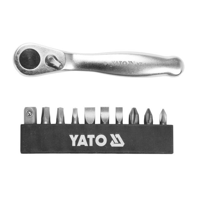 Набор бит с трещоткой YATO 1/4", 11 шт, L = 25 мм, YT-14390, фото  | SNABZHENIE.com.ua