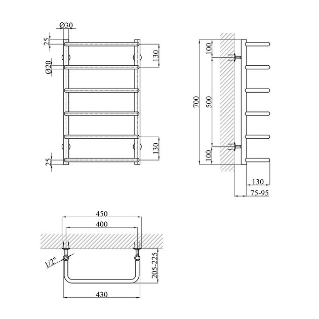 Полотенцесушитель водяной Kroner Скоба ДС03 700х430, фото , изображение 2 | SNABZHENIE.com.ua