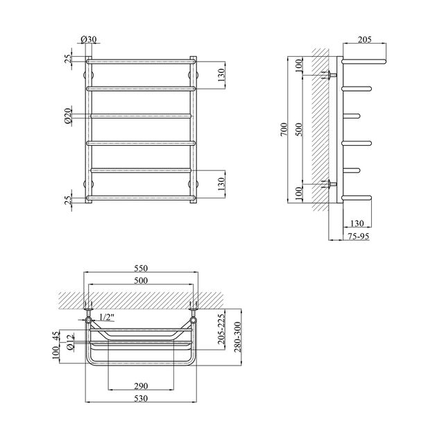 Полотенцесушитель водяний Kroner Лотос ДЛ01 700х530/6, фото , зображення 2 | SNABZHENIE.com.ua