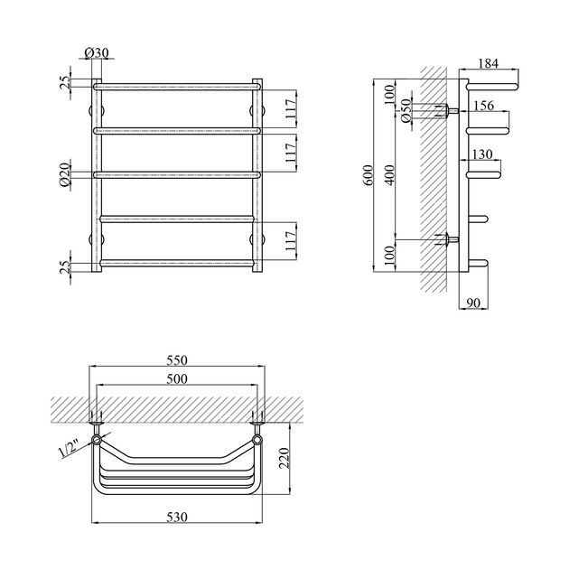 Полотенцесушитель водяной Kroner Каскад ДКТ03 600х530/5, фото , изображение 2 | SNABZHENIE.com.ua