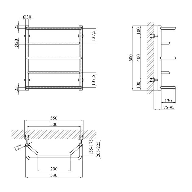 Полотенцесушитель водяной Kroner Микс ДМ03 600х530/5, фото , изображение 2 | SNABZHENIE.com.ua
