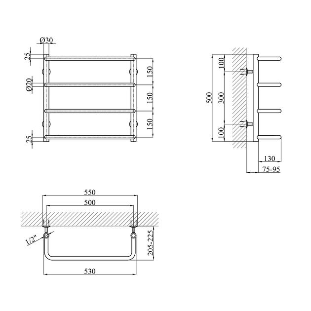 Полотенцесушитель водяной Kroner Скоба ДС06 500х530/4, фото , изображение 2 | SNABZHENIE.com.ua