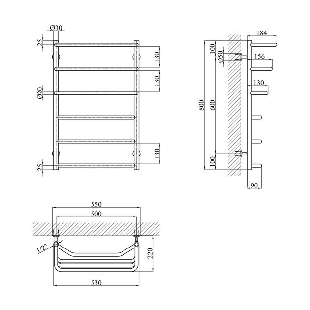 Полотенцесушитель водяной Kroner Каскад ДКТ05 800х530/6, фото , изображение 2 | SNABZHENIE.com.ua