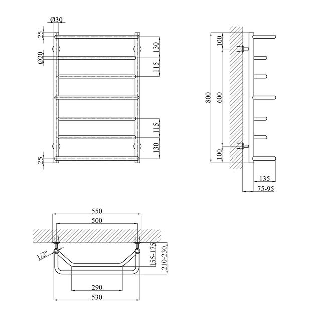 Полотенцесушитель водяной Kroner Микс ДМ07 800х530/7, фото , изображение 2 | SNABZHENIE.com.ua