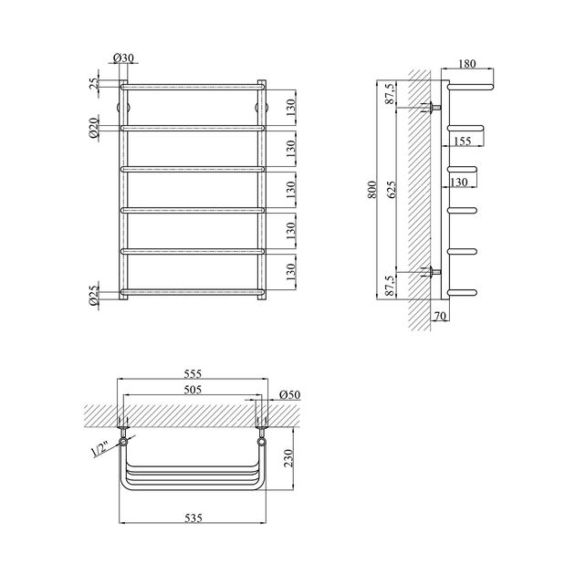Полотенцесушитель водяний Kroner Каскад скоба ДКС05 800х530/6, фото , зображення 2 | SNABZHENIE.com.ua