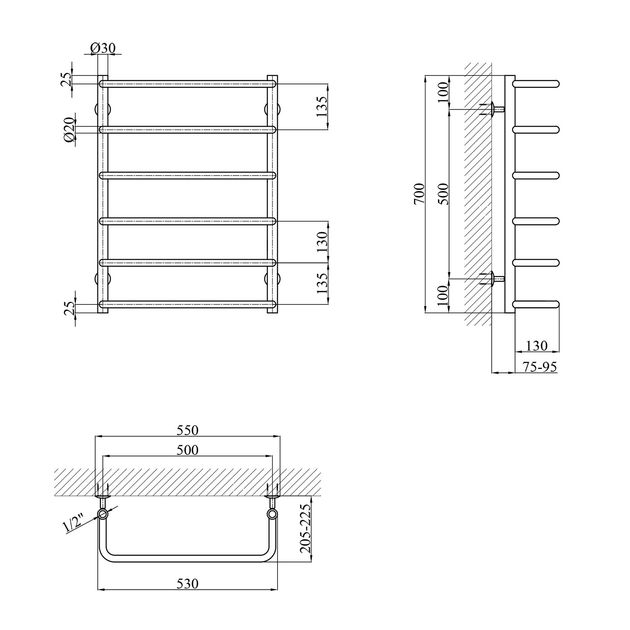 Полотенцесушитель водяной Kroner Скоба ДС09 700х530/6, фото , изображение 2 | SNABZHENIE.com.ua