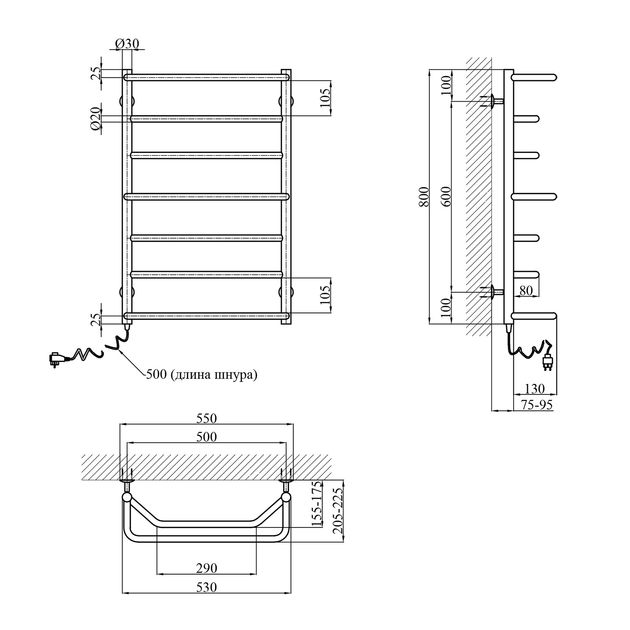 Полотенцесушитель електричний Kroner Микс ДМ07EL 800x500/7 EL, фото , зображення 2 | SNABZHENIE.com.ua