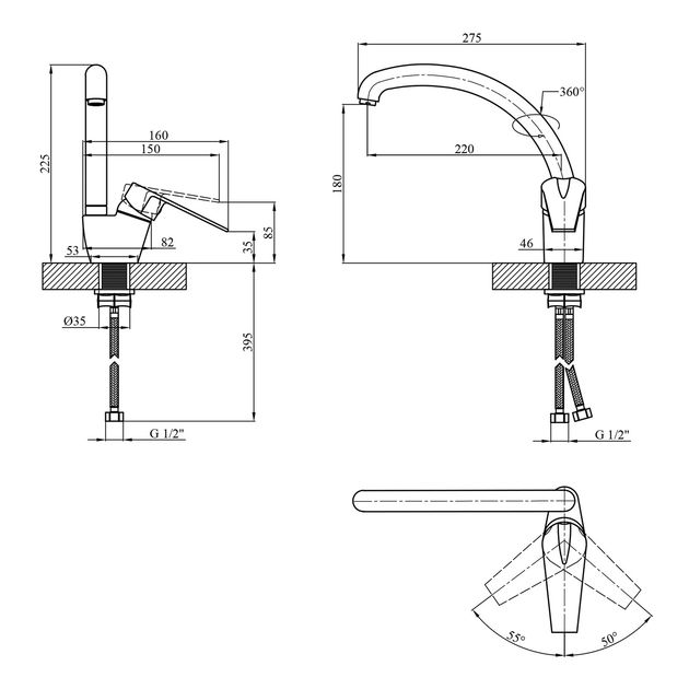Смеситель кухонный Kroner KRM Odra - W035, фото , изображение 2 | SNABZHENIE.com.ua