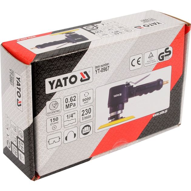 Шліфмашина пневматична ексцентрикова, 9000 об/хв, діаметр 150 мм, 0,62 Мпа YATO (YT-0967), фото , зображення 3 | SNABZHENIE.com.ua