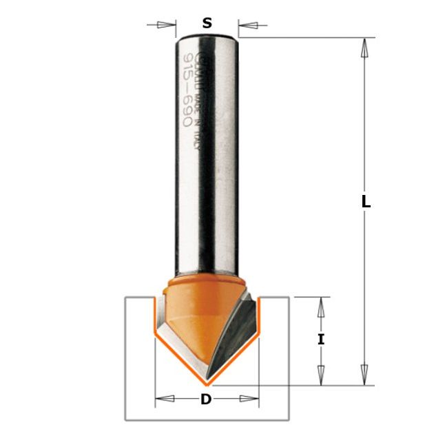 Фреза V-образная 90°, 19 x 16 x 63,5 мм, хвостовик 12 мм CMT, фото  | SNABZHENIE.com.ua