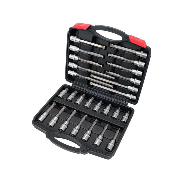 Набір головок торцевих з насадками SPLINE YATO до квадрату 1/2", M5-М16, l= 55-200 мм, 26 елементів., фото , зображення 2 | SNABZHENIE.com.ua