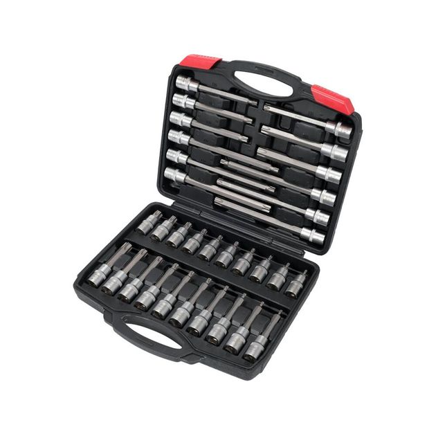 Набір головок торцевих з насадками TORX YATO до квадрату 1/2, T20-T70, l= 55-200 мм, 32 елем., фото , зображення 2 | SNABZHENIE.com.ua