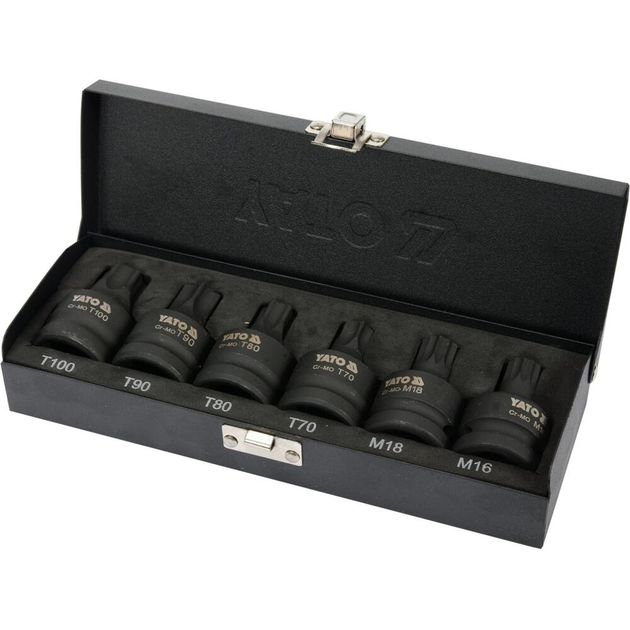 Набор бит ударных TORX и SPLINE YATO 3/4" (6 шт, T70-100, M16, M18), фото , изображение 2 | SNABZHENIE.com.ua