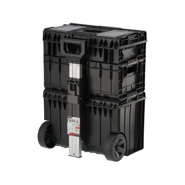 Ящик для інструментів 3 секції, 2 органайзери YATO на 2-х колесах 585х425х810 мм, висувна ручка, фото , зображення 5 | SNABZHENIE.com.ua