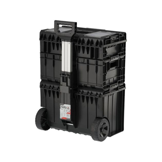 Ящик для інструментів 3 секції, 2 органайзери YATO на 2-х колесах 585х425х810 мм, висувна ручка, фото , зображення 8 | SNABZHENIE.com.ua