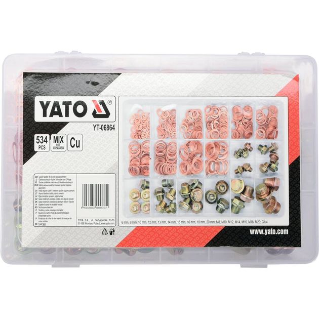 Шайби 6-20 мм та заглушки М8-М20, G 1/4 мідні YATO в пластиковій коробці наб. 534 шт (YT-06864), фото , зображення 2 | SNABZHENIE.com.ua Шайби 6-20 мм та заглушки М8-М20, G 1/4 мідні YATO в пластиковій коробці наб. 534 шт (YT-06864), фото , зображення 2 | SNABZHENIE.com.ua