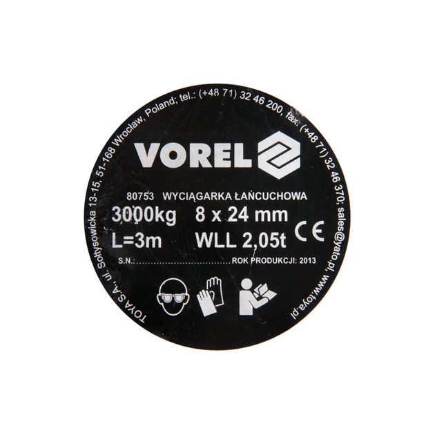 Лебедка цепная VOREL 3 т, длина 3 м, фото , изображение 2 | SNABZHENIE.com.ua