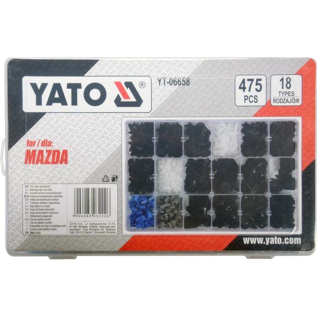 Набір кріплень обшивки MAZDA YATO, 18 типорозмірів, 475 шт (YT-06658), фото , зображення 2 | SNABZHENIE.com.ua Набір кріплень обшивки MAZDA YATO, 18 типорозмірів, 475 шт (YT-06658), фото , зображення 2 | SNABZHENIE.com.ua