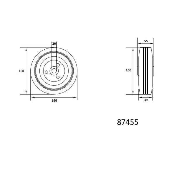 Колесо VOREL черное, 160 мм, ширина 39 мм, нагрузка 130 кг, фото , изображение 2 | SNABZHENIE.com.ua