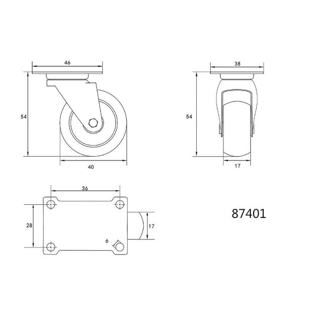 Колесо для тележки VOREL 40 мм, нагрузка 20 кг, вращающееся, VO-87401, фото , изображение 2 | SNABZHENIE.com.ua