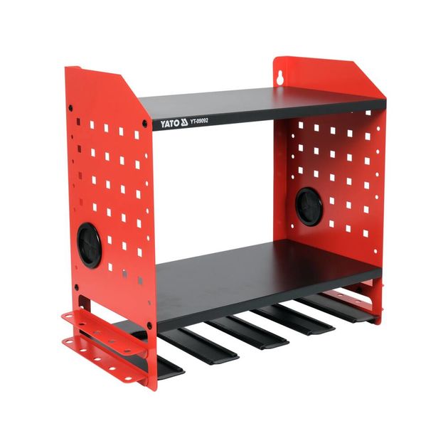 Полка для электроинструмента YATO 465x405x225 мм, 4 гнезда, 2 полки, фото , изображение 4 | SNABZHENIE.com.ua