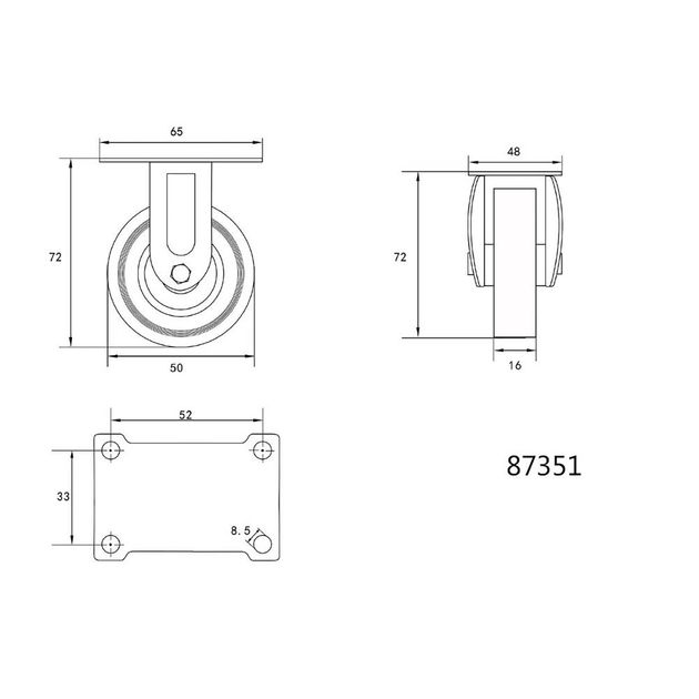 Колесо тележки 50 мм, 16 мм, VOREL, серое, стационарное, 20 кг, фото , изображение 2 | SNABZHENIE.com.ua