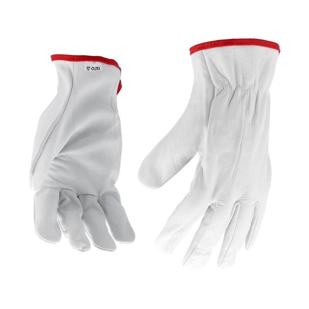 Рабочие перчатки белые с красной кромкой YATO, хлопок + кожа, р. 10, фото , изображение 2 | SNABZHENIE.com.ua