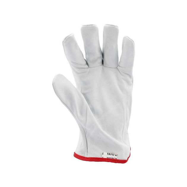 Рабочие перчатки белые с красной кромкой YATO, хлопок + кожа, р. 10, фото , изображение 6 | SNABZHENIE.com.ua