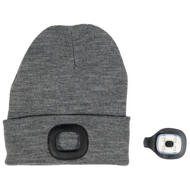 Шапка зимняя серая VOREL с аккумуляторным фонарем 120 Lm, фото , изображение 2 | SNABZHENIE.com.ua