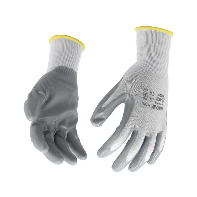 Перчатки рабочие оливковые из нейлона и нитрила YATO, размер 9, фото , изображение 2 | SNABZHENIE.com.ua