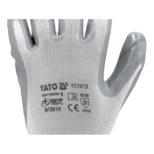 Перчатки рабочие оливковые из нейлона и нитрила YATO, размер 9, фото , изображение 8 | SNABZHENIE.com.ua