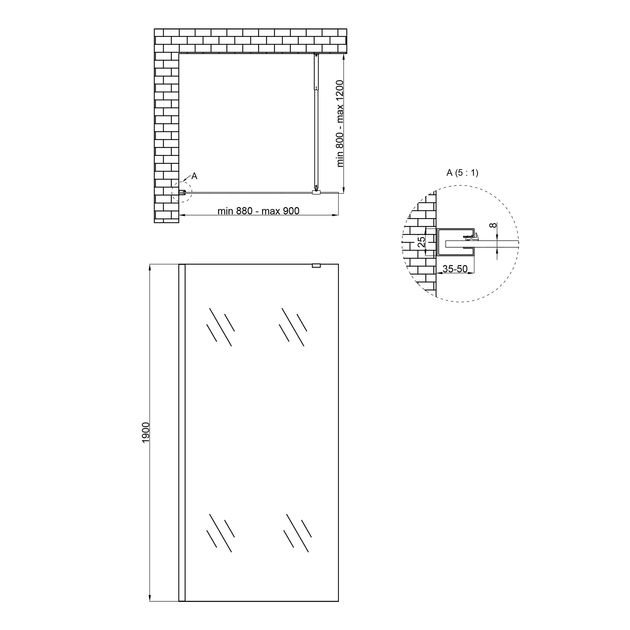Душова перегородка Qtap Walk-In Standard CRM209.C8 90х190 см, скло Clear 8 мм, покриття CalcLess, фото , зображення 2 | SNABZHENIE.com.ua Душова перегородка Qtap Walk-In Standard CRM209.C8 90х190 см, скло Clear 8 мм, покриття CalcLess, фото , зображення 2 | SNABZHENIE.com.ua