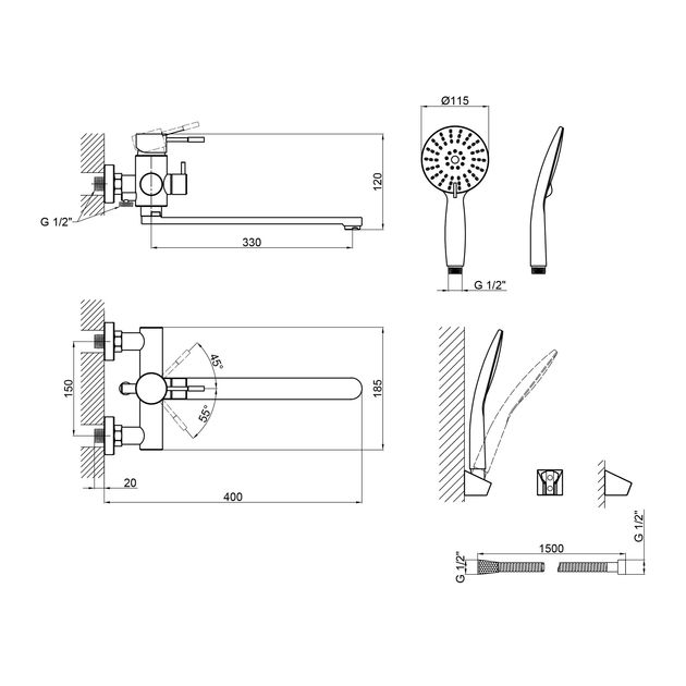 Смеситель для ванны Lidz Aria 05D-BES, черный, фото , изображение 2 | SNABZHENIE.com.ua Смеситель для ванны Lidz Aria 05D-BES, черный, фото , изображение 2 | SNABZHENIE.com.ua