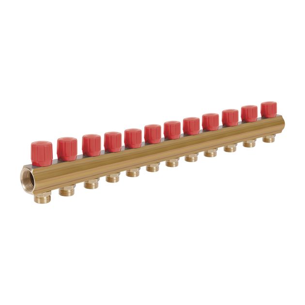 Коллектор Icma с регулировочными вентилями 1 1/2", 12 выходов №1105 (Red), фото  | SNABZHENIE.com.ua