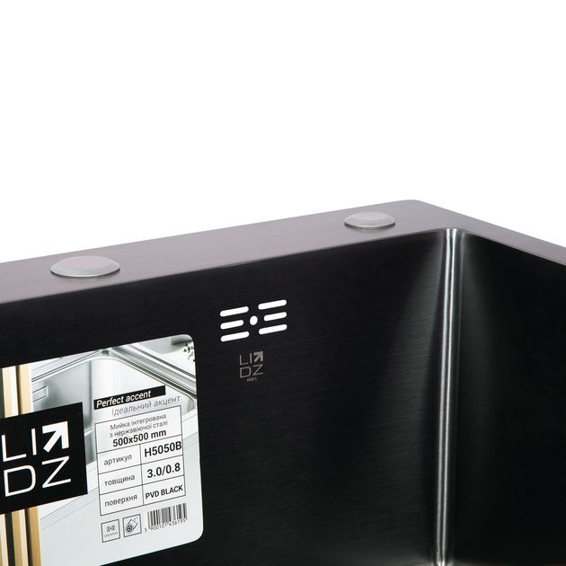 Кухонная мойка Lidz H5050B 3.0/0.8 мм Черная матовая (LDH5050BPVD3008), фото , изображение 5 | SNABZHENIE.com.ua Кухонная мойка Lidz H5050B 3.0/0.8 мм Черная матовая (LDH5050BPVD3008), фото , изображение 5 | SNABZHENIE.com.ua