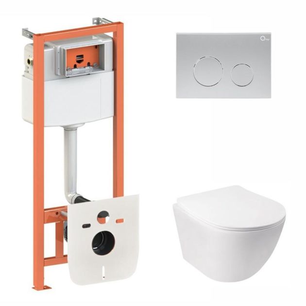 Комплект: унитаз Qtap Jay Ultra Quiet + инсталляция Nest 4в1, круглая клавиша, фото  | SNABZHENIE.com.ua