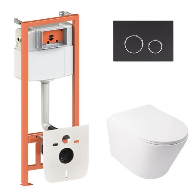 Унитаз Qtap Swan Ultra Quiet с комплектом инсталляции 4в1 (черная клавиша), фото  | SNABZHENIE.com.ua