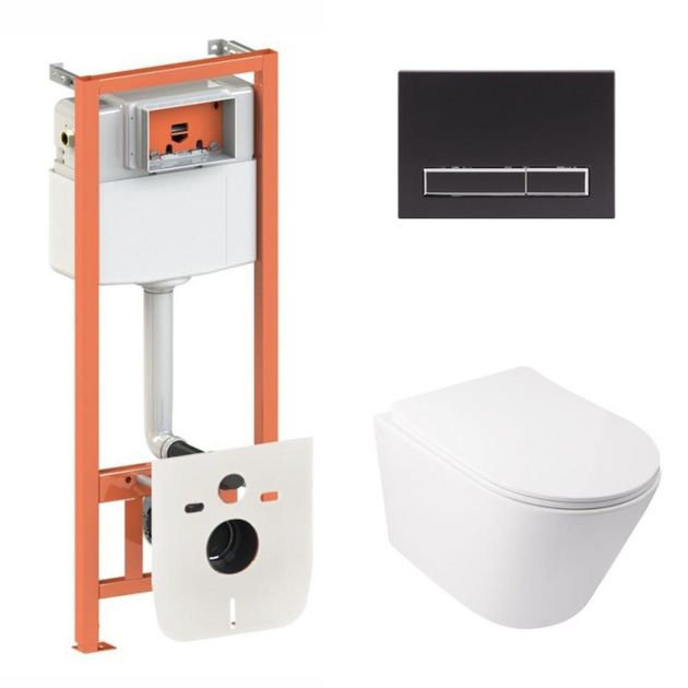 Комплект: унитаз Qtap Swan Ultra Quiet + инсталляция Nest 4в1 Black mat, фото  | SNABZHENIE.com.ua