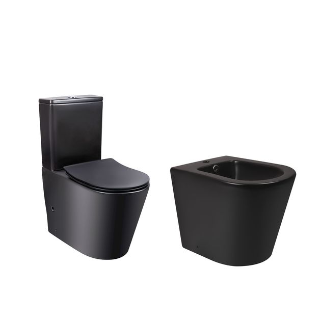 Комплект Qtap Scorpio Matt Black 2 в 1: унитаз + биде напольные, фото  | SNABZHENIE.com.ua